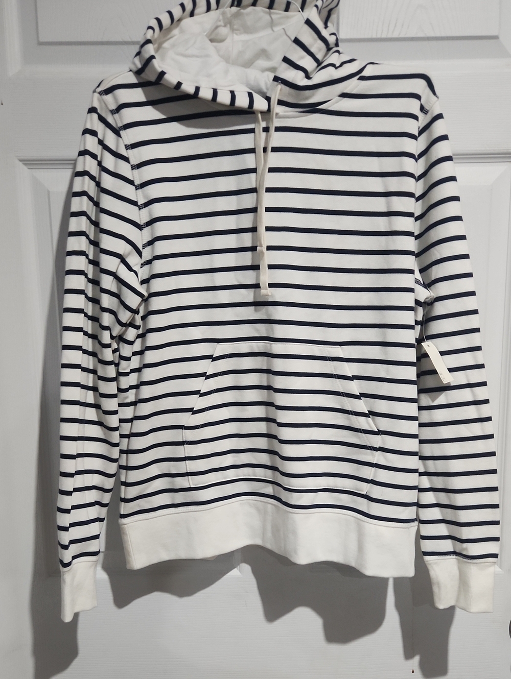 Amazon Essentials White and Navy Striped Hooded Pullover